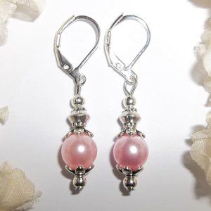 Blush Pink Pearl Earrings Silver Drop Dangle Jewelry Gift Idea for Girl NWT 8232